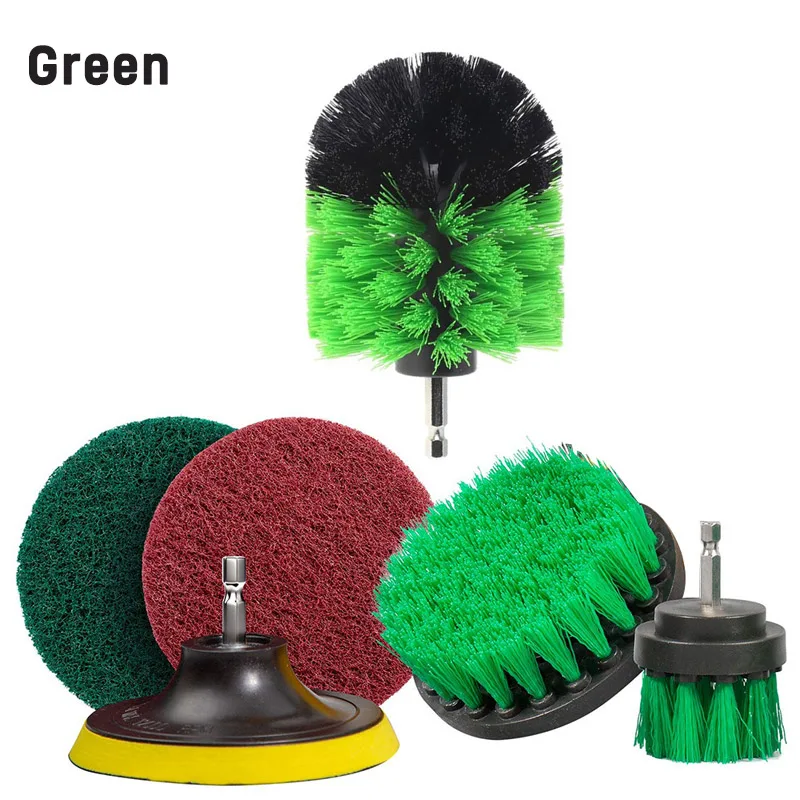 GREEN 6 шт. Набор Щеток Для скруббера, Набор Щеток Для скруббера, Набор щеток для ванной, ванны, душевой плитки, затирки, беспроводной набор для очистки скраба - Цвет: GREEN