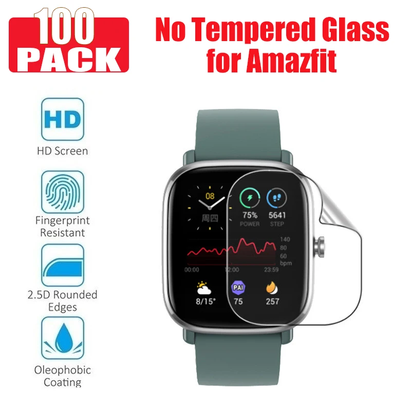 

100pcs/Pack Protective Hydrogel Film for Amazfit GTS 2 Mini 2e bip S U Pro (Not Tempered Glass) HD Screen Protector Film Foil