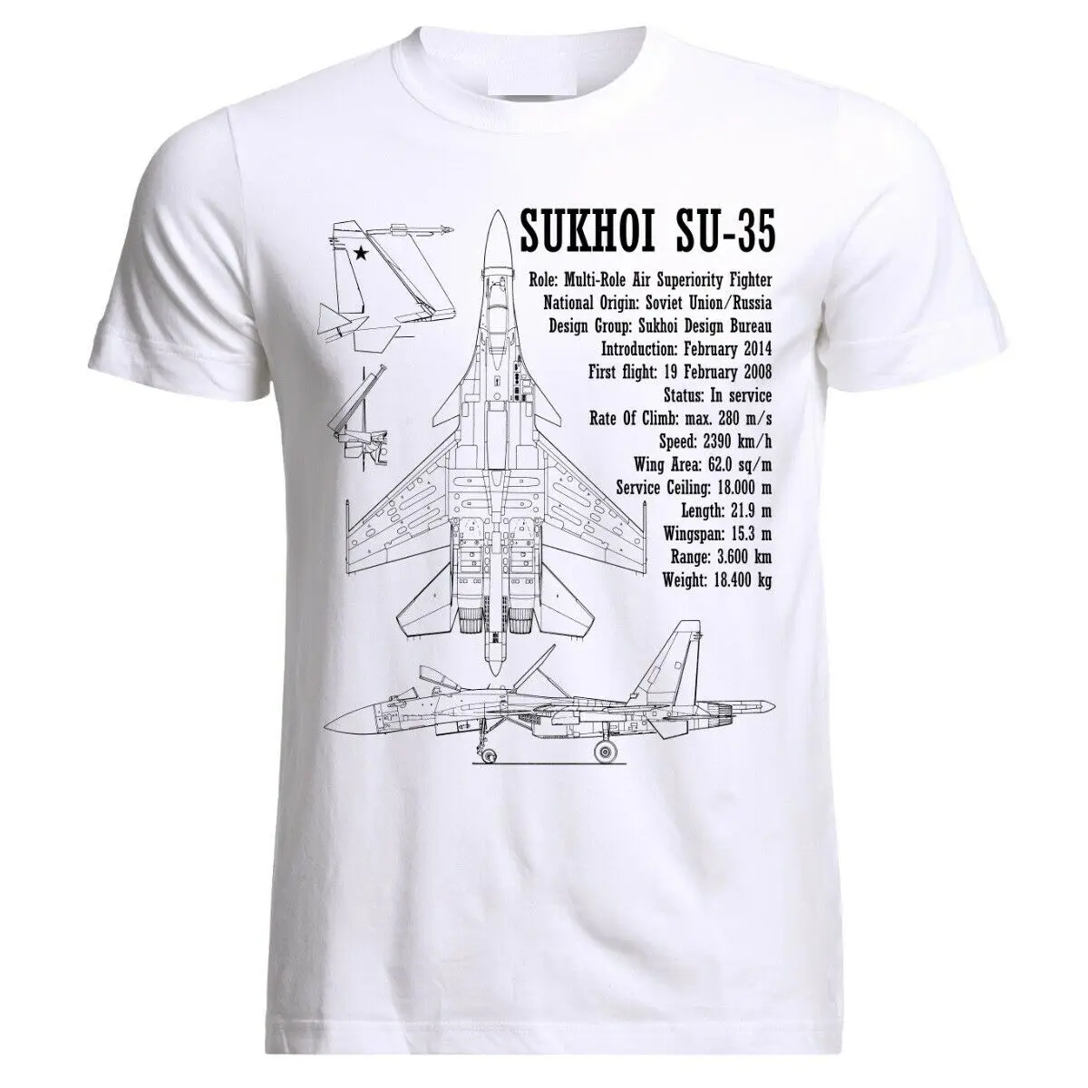 

Su-35 Air Fighter Aircraft Jet Luftkampf Flugzeug Blueprint USSR Mens T-Shirt