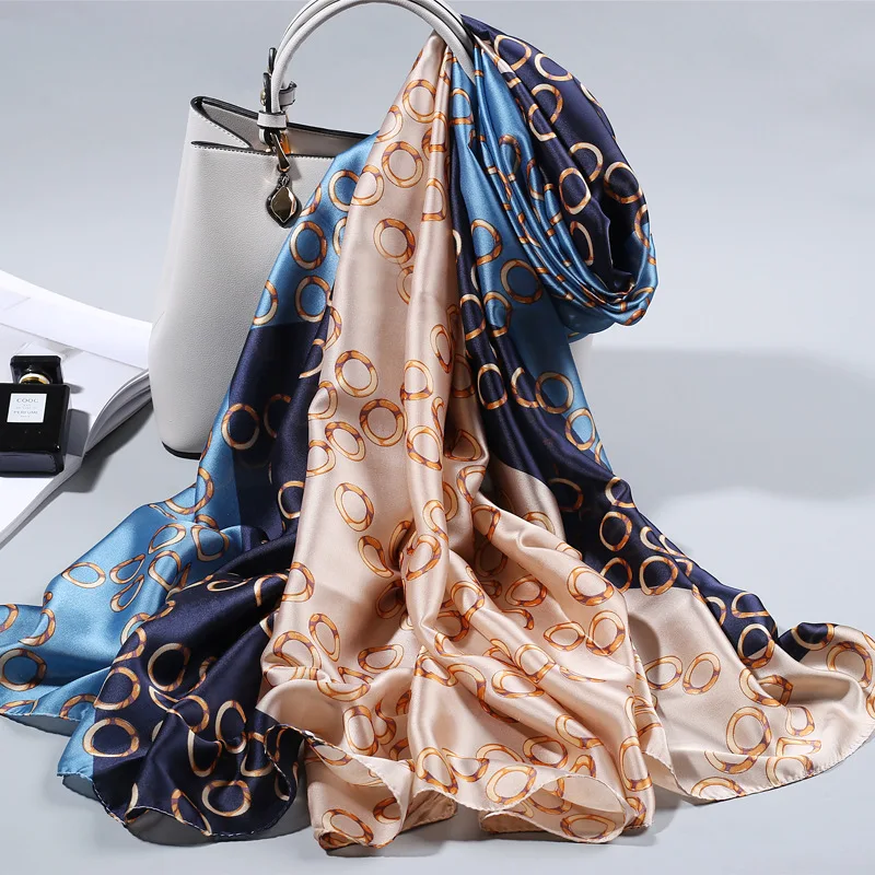 

2020 шарфы трех цветов новые шелковые шарфы длинные тонкие универсальные весенне-осенние стильные женские большие зимние шали