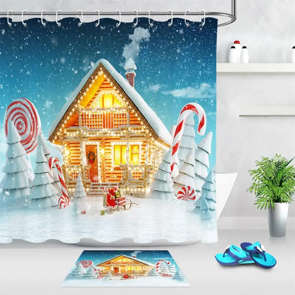 Водонепроницаемая шторка для душа с изображением рождественской елки|Шторы