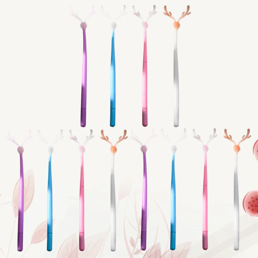 

12pcs Pen Change Color Creative Deer Horn Antler Pen for Student (Blue, Pink, White, Purple, Each Color Has 3pcs)