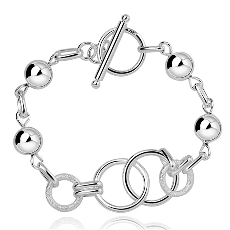 

925 Sterling Silver Aesthetic Round Chain Circle Ball Beads Alternate TO Bolt Bracelet Atmospheric Trend Party Gift Jewelry