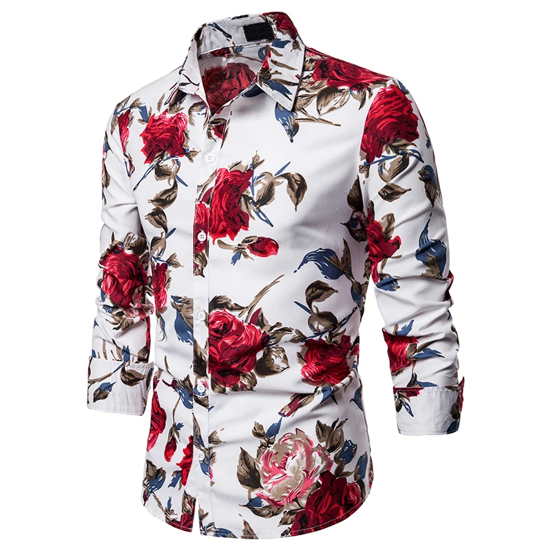 

Fashion New Men Shirt Men Long Sleeve Shirt Floral print Shirt New Clothing Autumn Streetwear Casual Fashion Men Shirt