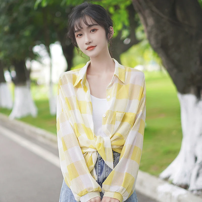 Шикарная летняя новая рубашка цвета хаки в клетку солнцезащитное пальто с