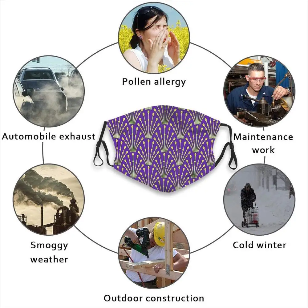 

Art Deco Style Pattern Purple And Green Reusable Mouth Mask Washable Filter Anti Dust Face Masks Art Pattern Purple Green
