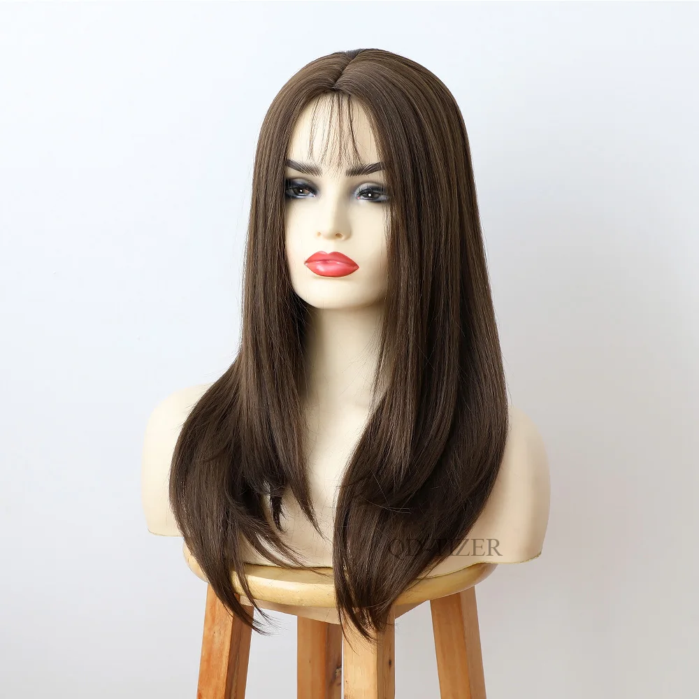 QD-Tizer Short Straight Hair Synthetic Hair Brown Wigs HighTemperature Fiber Natural Soft Hiar Wig