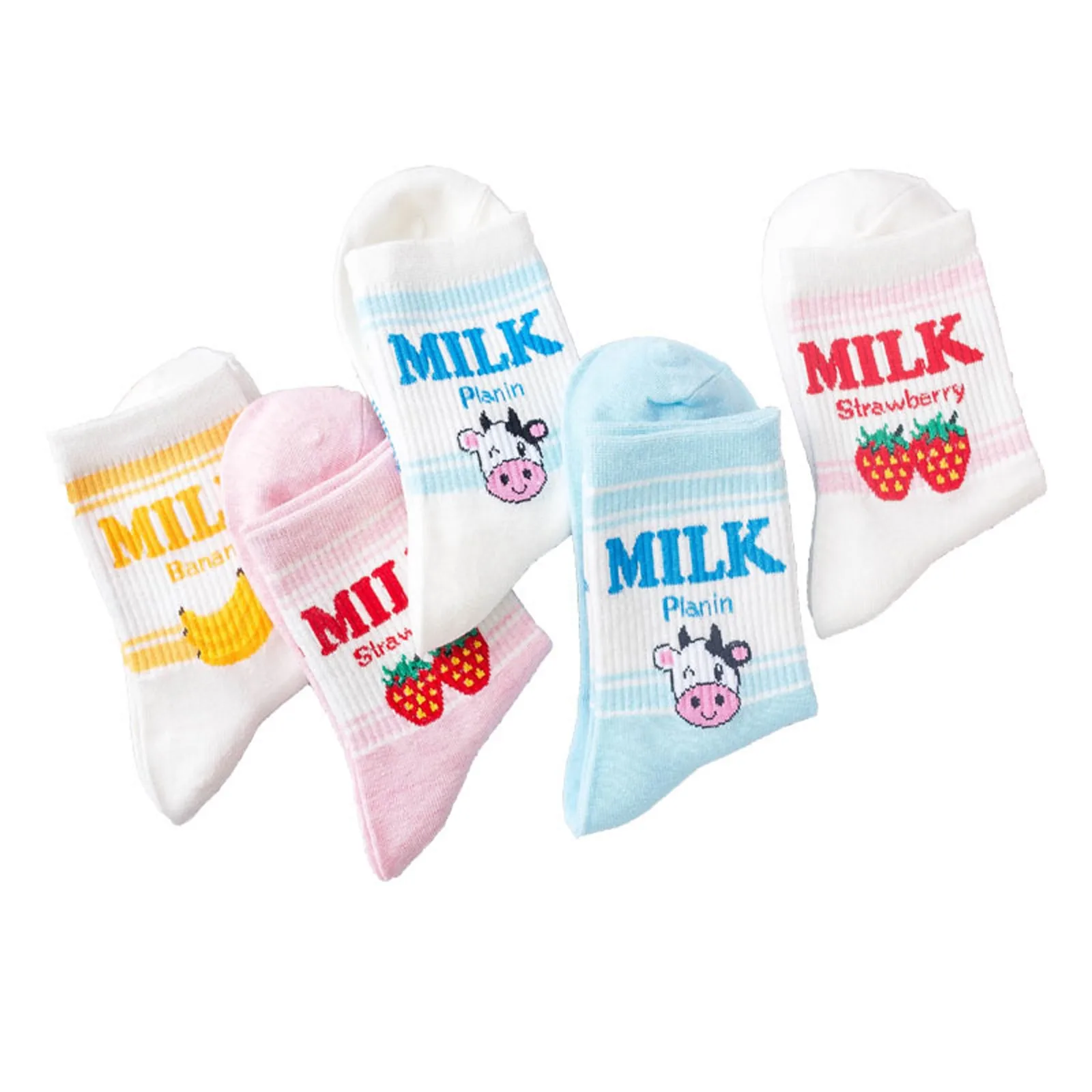 

5 Pieces Women's Socks Cotton Cute Cartoon Embroidered Funny Short Socks