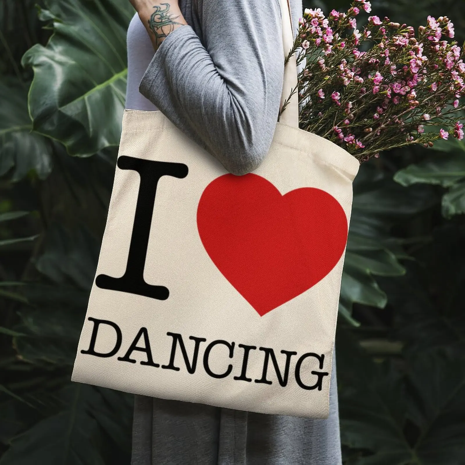 

I LOVE DANCING Tote Bag White Canvas Bag 90s Travel Teacher Supplies