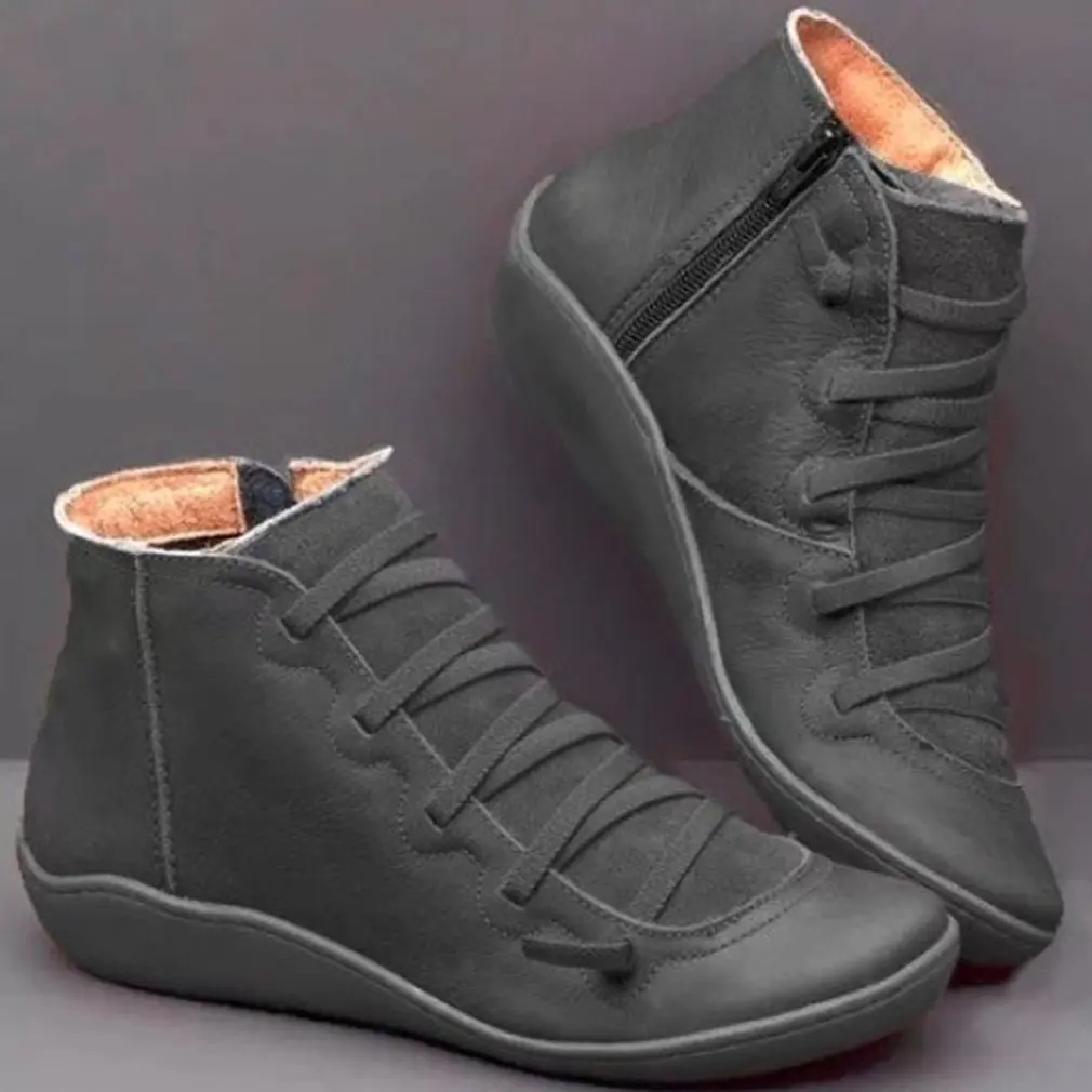 

Autumn And Winter Ladies Casual Shoes Side Zipper Casual Flat Shoes Warm Fashion Ladies Flat Leather Shoes