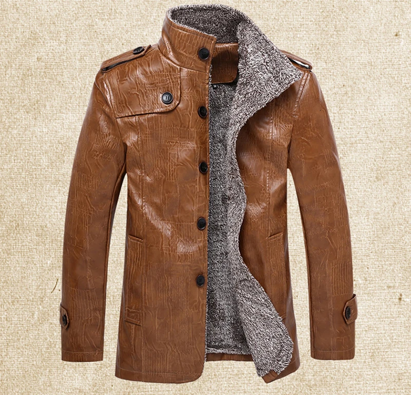 Зимние мужские кожаные куртки 7XL 8XL длинные пальто с воротником-стойкой Мужская ветровка из искусственной кожи
