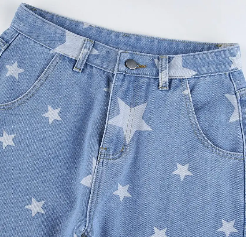 

2021 Europe and America Jeans Fashion Five-pointed Star Printed Straight Women High Waist Denim Pants Casual Truosers w2588