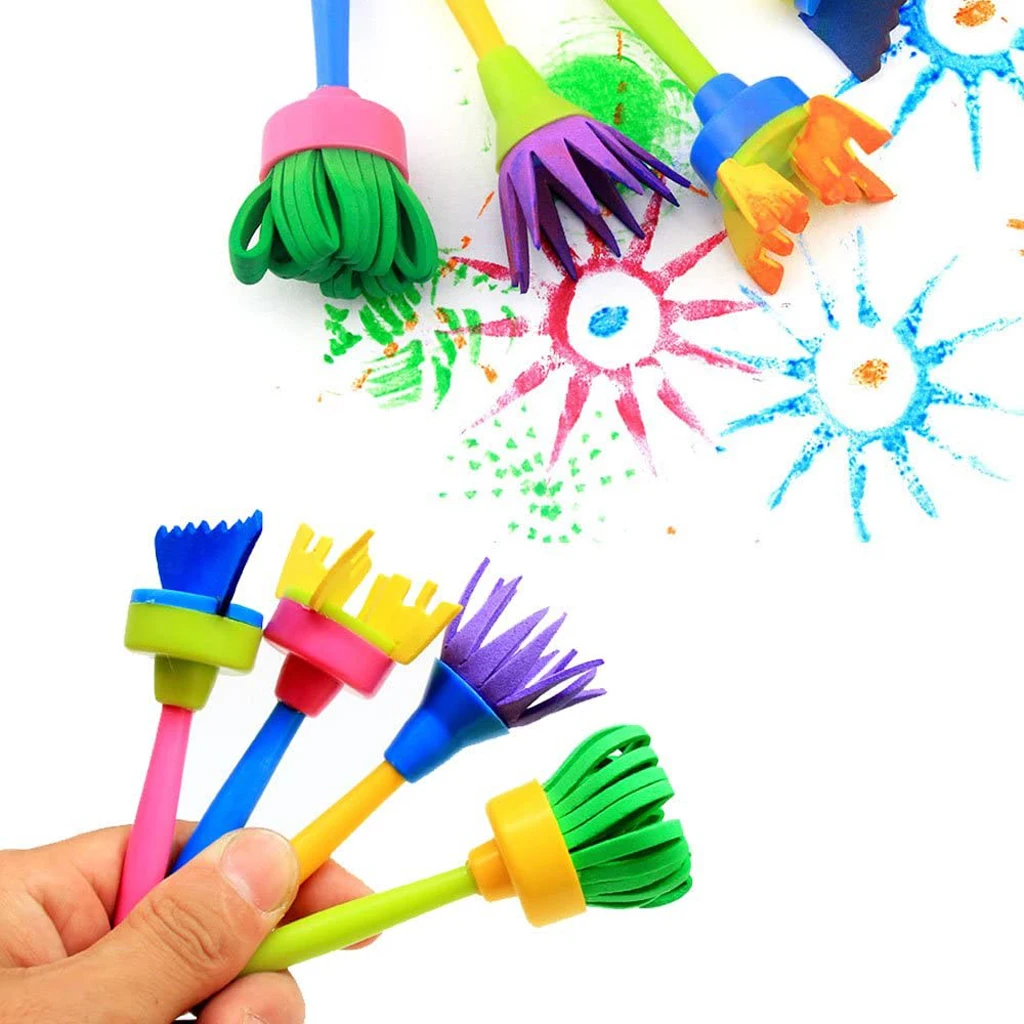 

Kids Art Drawing Sponge Brushes with Painting Apron Finger Paints Set Toys