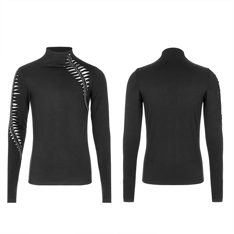 Мужская футболка с длинным рукавом черная облегающая в стиле Харадзюку | одежда