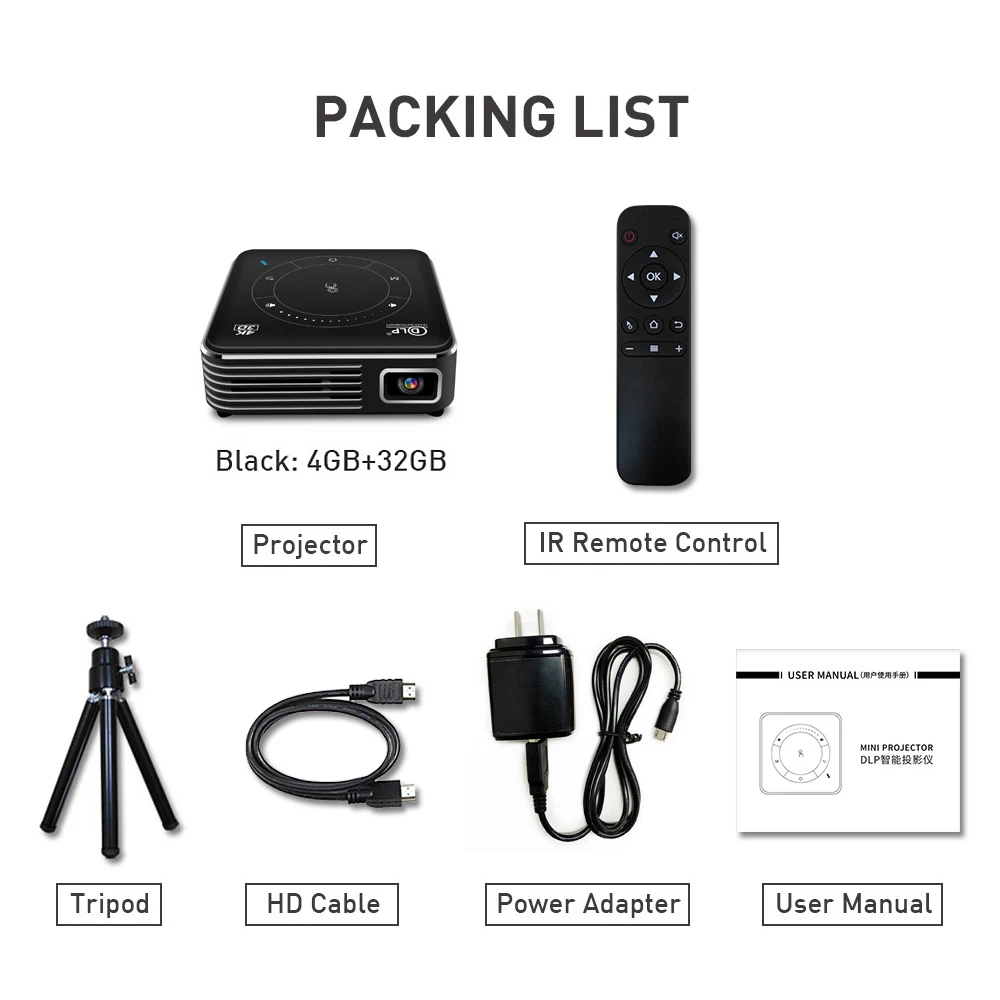 

DLP P11 4K Projector Android 9.0 DDR4 2GB 16GB Mini Portable LED 2.4G 5G Wifi Bluetooth 3D Home Video Game Beamer Vs P10