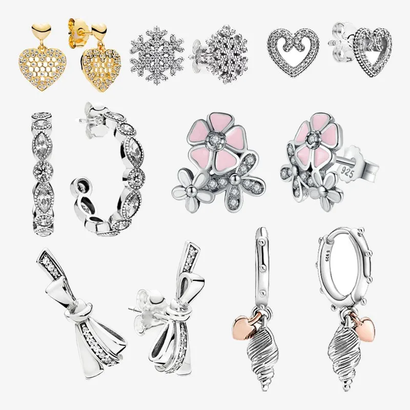 

Authentic S925 Sterling Silver Conch Love Bow Snowflake Earrings Women's Fashion Silver Earrings Jewelry Gifts