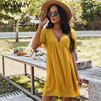 wywmy summer women dresses 2021 new fashion sexy v neck floral boho beach dress short sleeve a line mini dress hot sale sundress