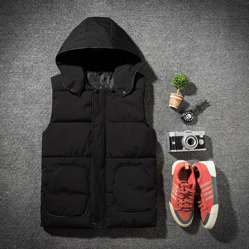 

HOO 2020 men's hooded cotton waistcoat for teenagers to keep warm in autumn and winter handsome slim waistcoat