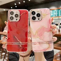 luxury gold leaf marble red phone case for iphone 11 12 13 mini pro xs max x xr 7 8 plus se 2020 hard silicon back cover coques