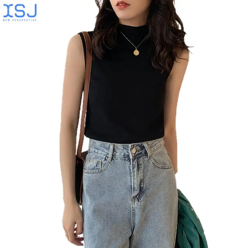 

Sexy Knitted Top Summer Turtleneck Tank top Women camisole Blouse Sleeveless Slim Top Female sleveless t-shirt Vest Casual Camis