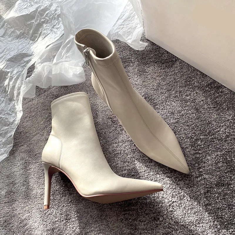 

Остроносые ботинки-женские осенние ботинки на молнии Зимняя обувь на платформе пуанты 2021 белые женские ботильоны на высоком каблуке с рези...