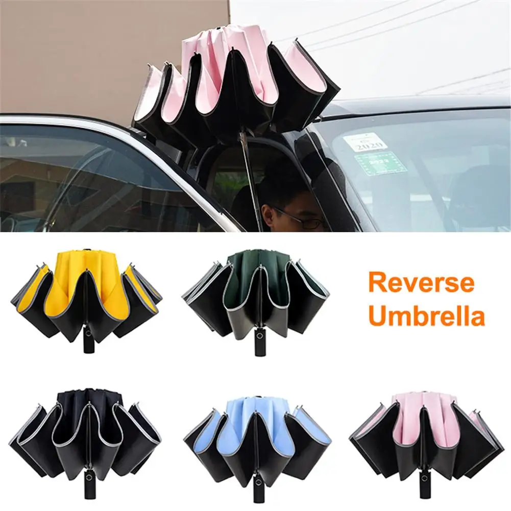 

Wind Automatic Folding Umbrella Anti-UV Inverted Umbrella Night Reflective Strip Auto Reverse Umbrella for Women Men Children