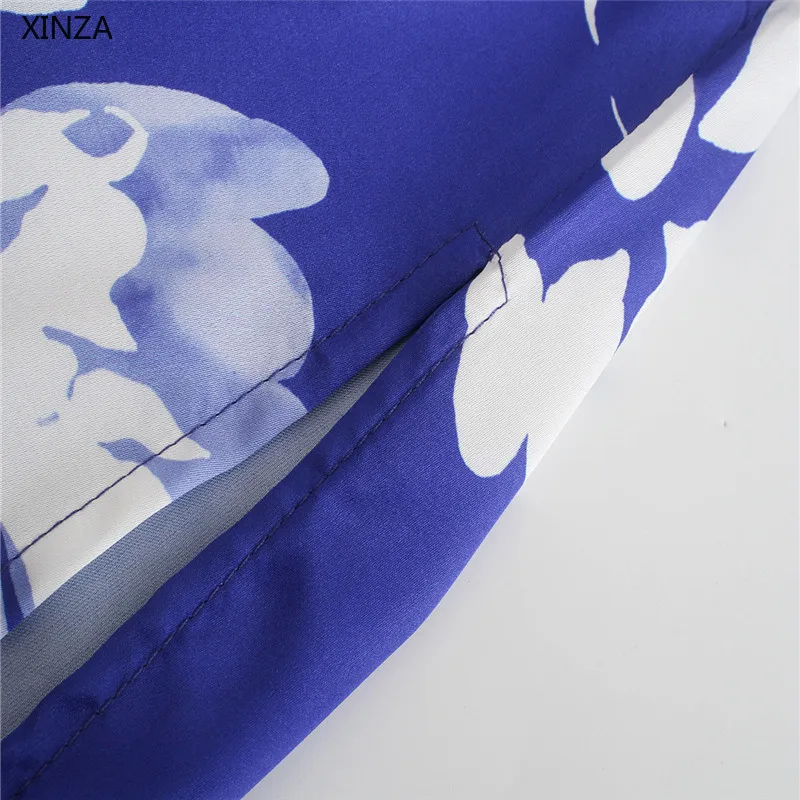 

2021 Za Women Vintage Blue Print Shirt Dress Long Sleeve Office Lady Midi Dresses Woman Traf Summer Button Up Belted Dress