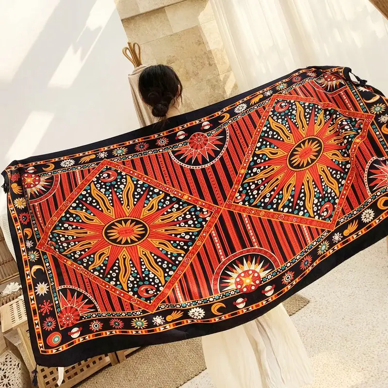 

Ethnic Style Women Scarf Cotton Print Shawl Long Tassel Foulard Bandana Muffler Wraps Beach Cover-up Hijab Scarves 180*90cm