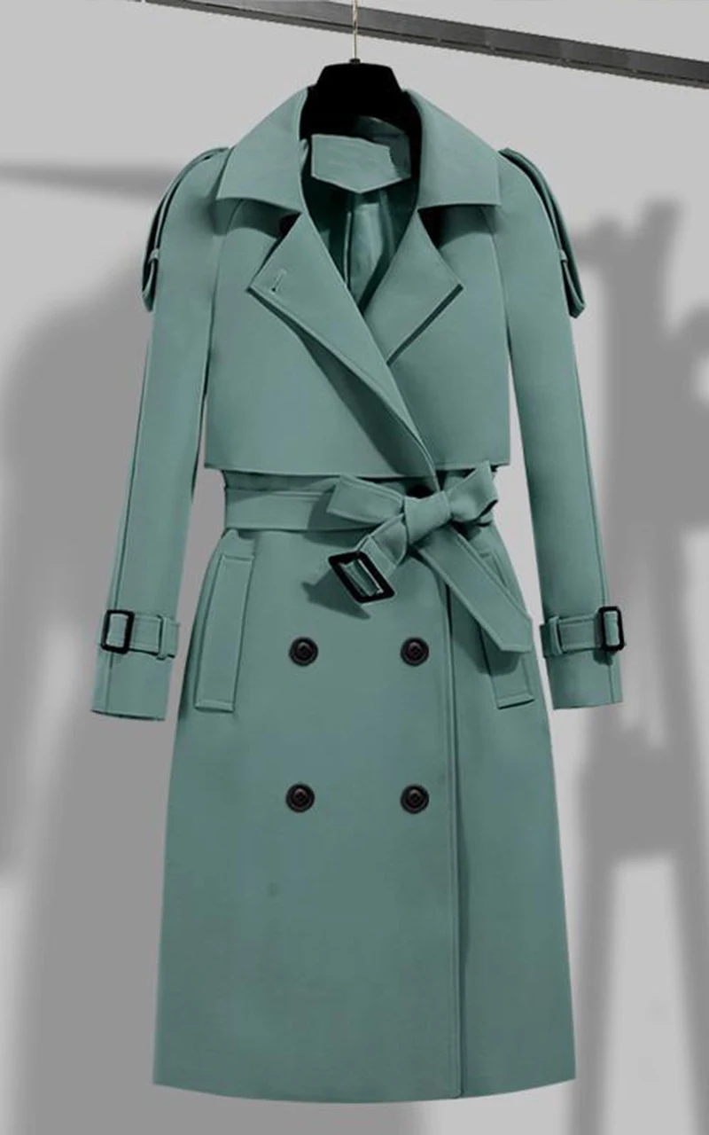 

Женский двубортный Тренч с поясом DEYI, элегантный однотонный Тренч в винтажном стиле с отложным воротником, Осень-зима