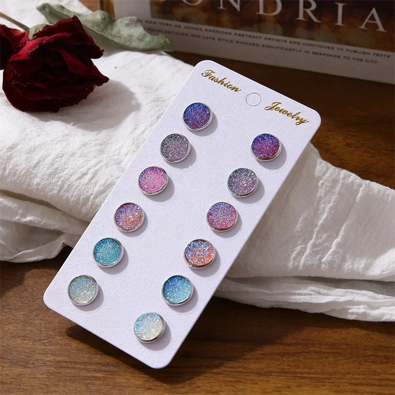 Bling Цвет Фул серьги партиями по 6 комплектов пар/компл. смешанные милые круглые со