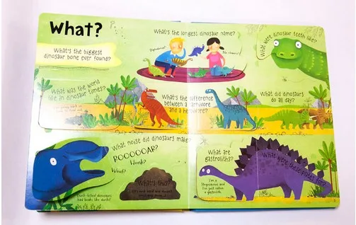 

Usborne lift-the-flap Questions and Answers about dinosaurs English Educational Picture Books Baby kids reading gift