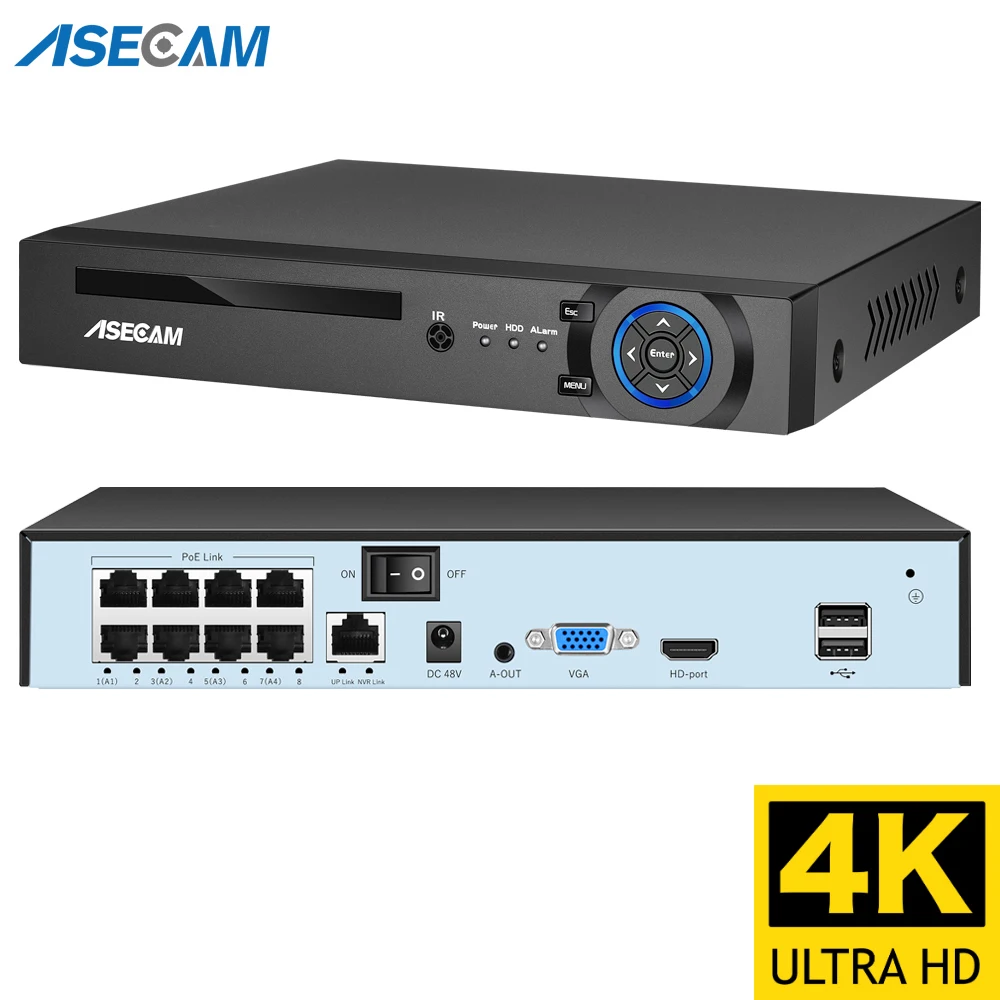 4k Ultra HD POE NVR видеорегистратор Onvif H.265 48V CCTV система P2P сетевая 8мп ип камера