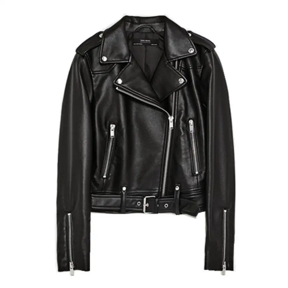 

2019 PU Leather Jacket Women Short Female Jackets Spring Autumn Outerwear Motocycle Faux Leather Coat With Belt r1689