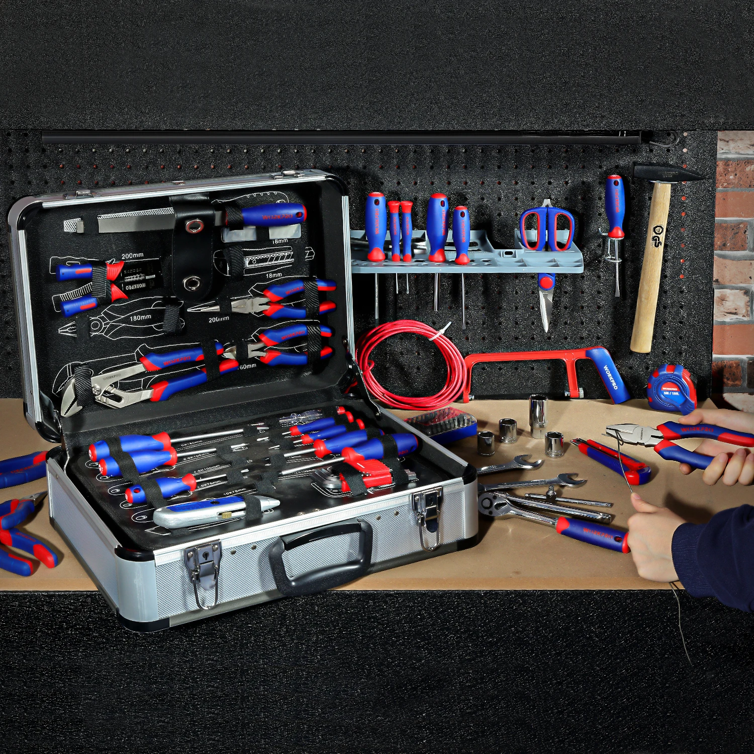WORKPRO 119 шт алюминиевый ящик для инструментов набор бытовой набор инструментов ручные Инструменты Набор отверток гаечные ключи плоскогубцы