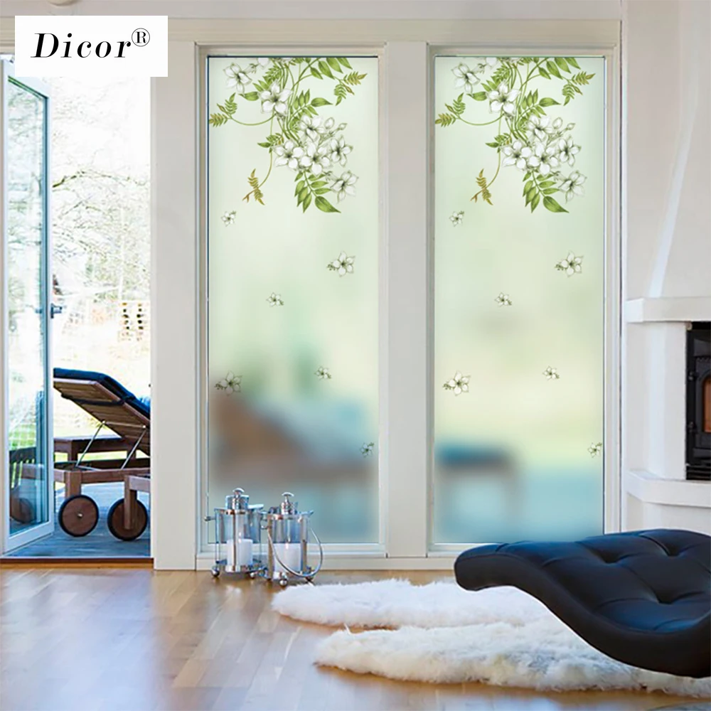 Антистатическая липкая пленка для окна с цветами матовая непрозрачная