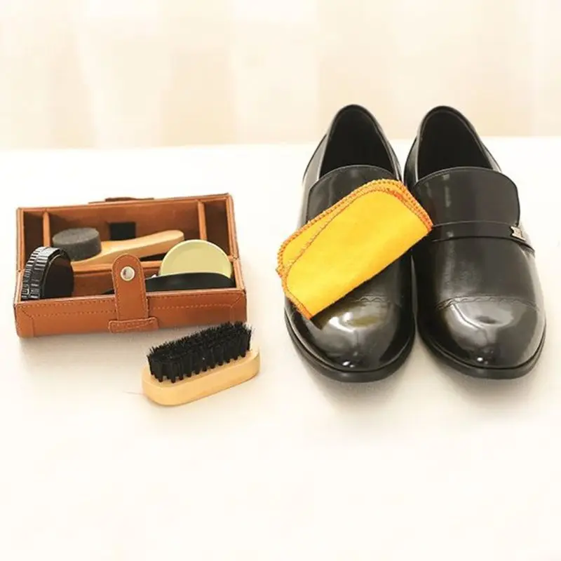 

Leather shoes care set of 6 pieces, shoehorn, shoe polish, shoe brush, cleaning cloth, sponge brush, sponge wipe New 2021