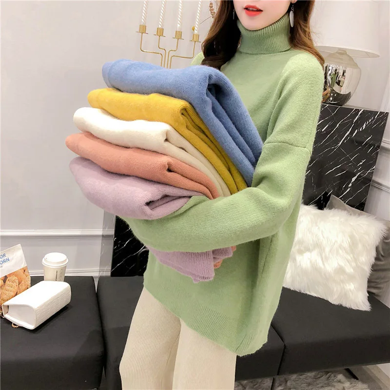 

SALEQI Women Turtleneck Sweaters Autumn Winter 2021 Pull Jumpers European OL Warm Sweaters Female Oversized Sweater Pull
