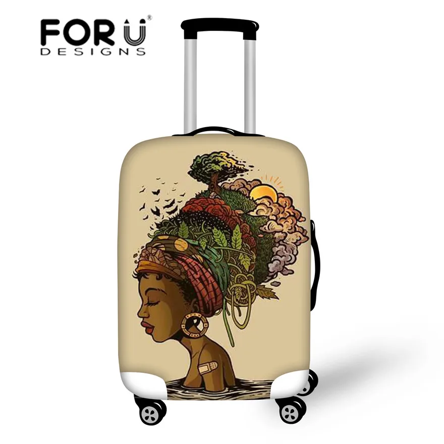 FORUDESIGNS Чехлы для чемоданов черные художественные африканские Девушки Печать дорожные аксессуары женские чехлы для багажа для 18-30 дюймов защитные - Цвет: YQ3499