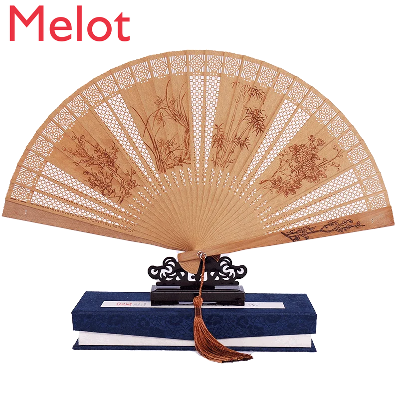 

Веер из сандалового дерева китайский стиль, складной веер, Женский веер в японском стиле, поделка, благовония, Классический складной Подаро...