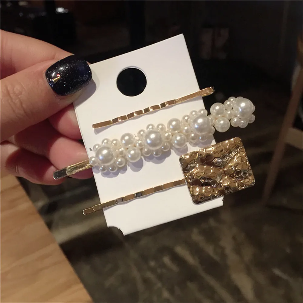 

1 Set Gold Color Star Smile Face Hair Pins Fashion Pearl Hair Clips for Women Metal Hair Accessories