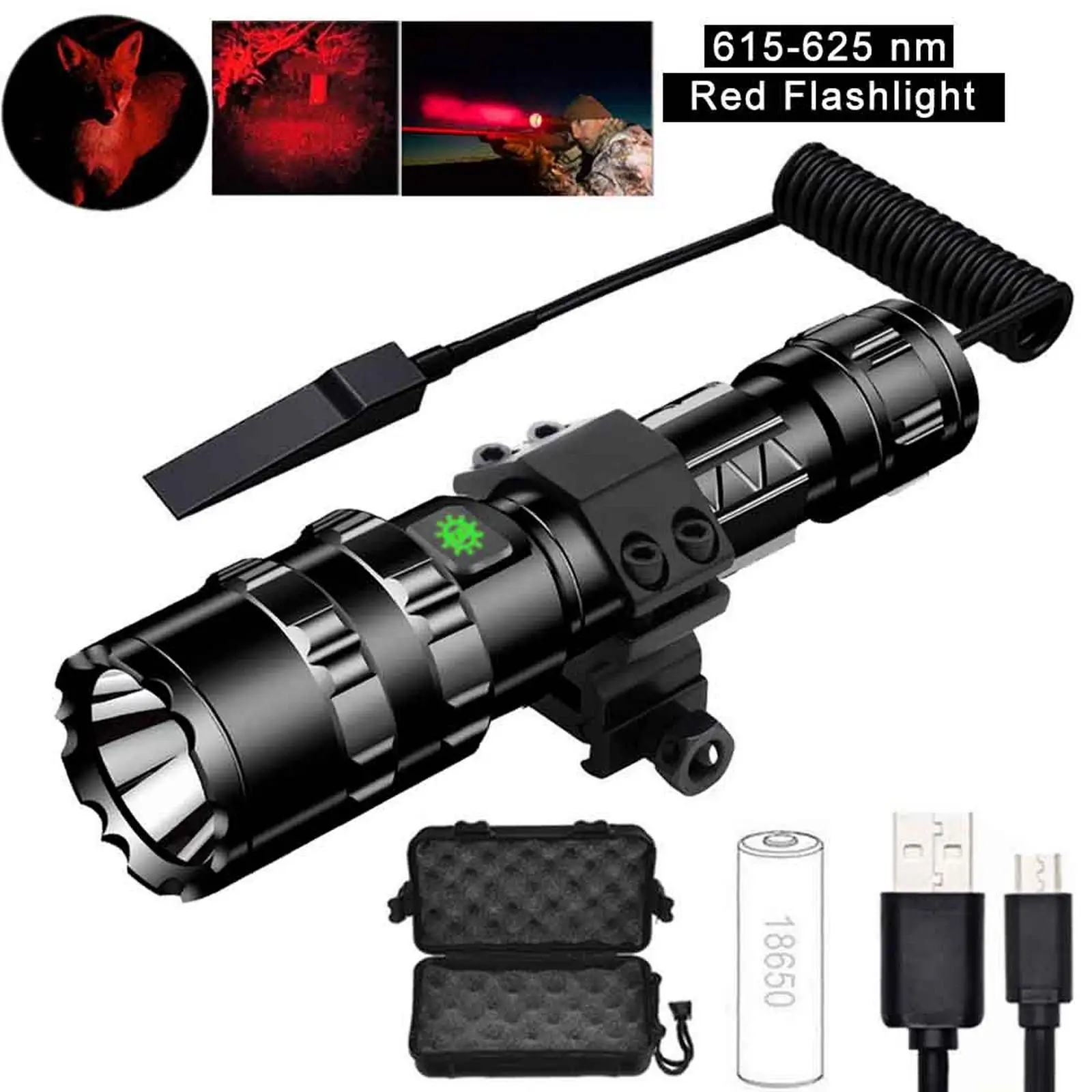 

Tactical Flashlight 1600 Lumens USB Rechargeable Torch Waterproof Hunting Light with Clip Hunting Shooting Gun Accessories