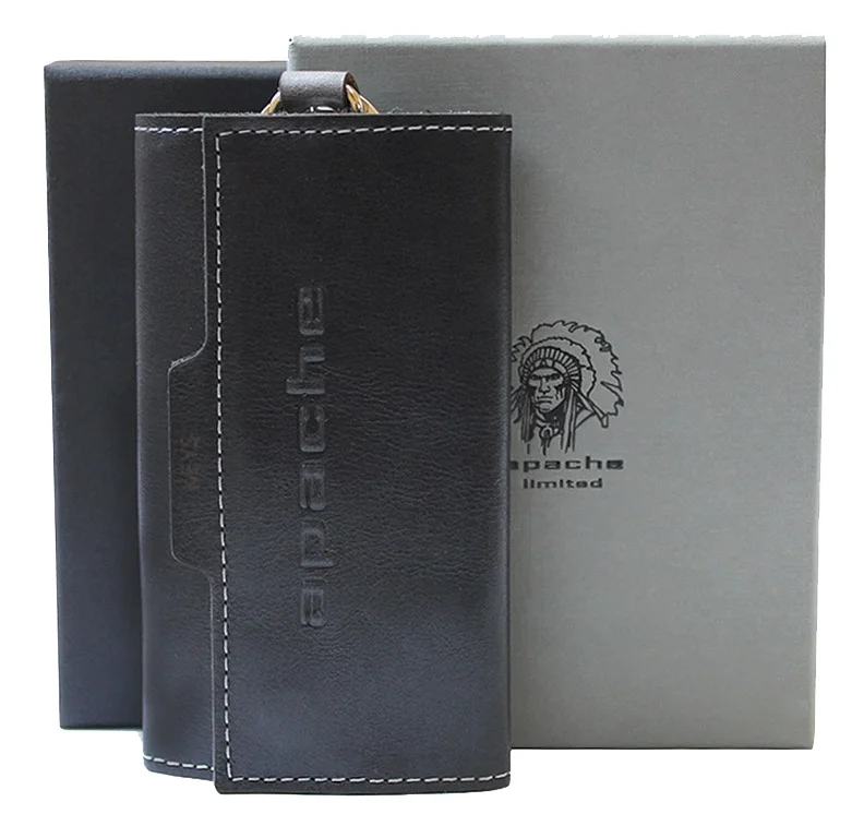 Ключница кожаная мужская для ключей КБ L limited Apache черный футляр кожаный чехол