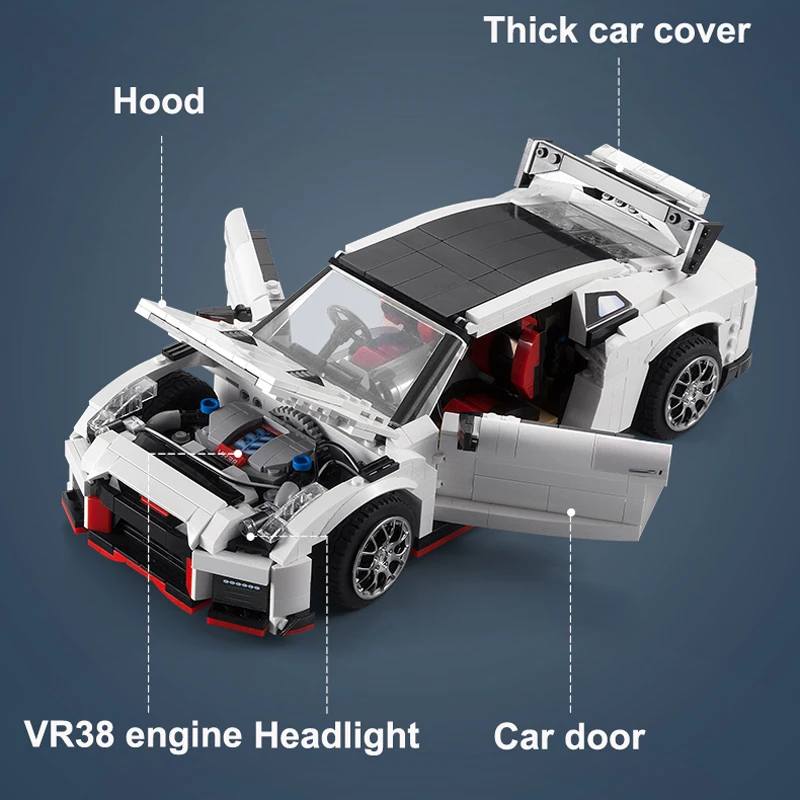 

1322 PCS CaDA C61020 Building Block Brick1322pcs R35 Racing car Compatible Vehicle Technical Car Learning Educational Toy Gifts