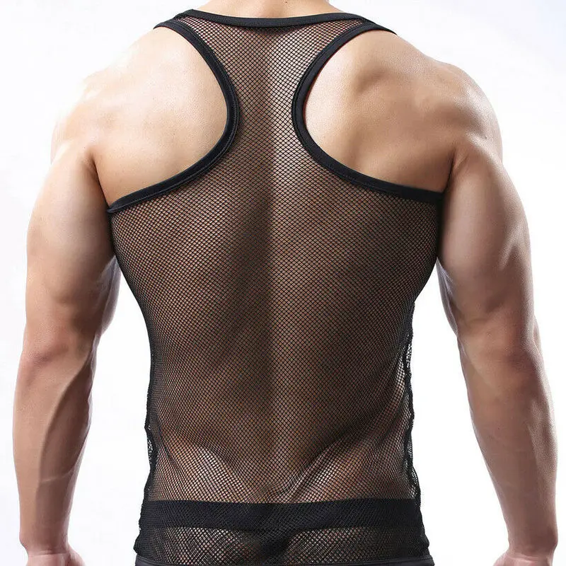 Сексуальное мужское нижнее белье сетчатые прозрачные топы без рукавов жилет для