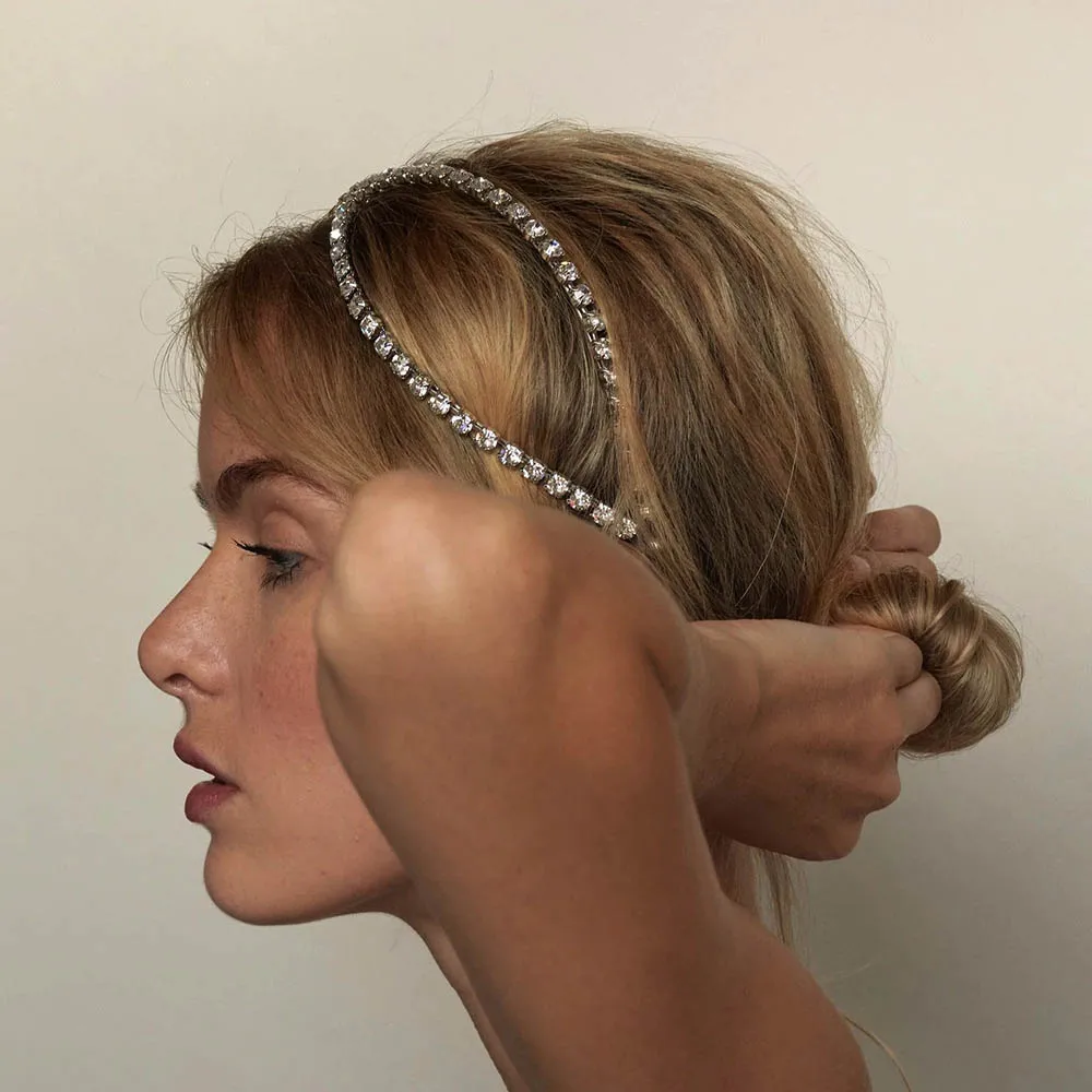 

Женская металлическая повязка для волос с кристаллами, золотистая и серебристая Роскошная повязка на голову, свадебная тиара, свадебные аксессуары для волос