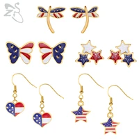 zs 1 pair the american flag pattern stud earring butterfly heart star shape hook ear studs ear helix cartilage piercing earrings