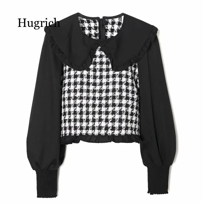 

Женские Цвет Фонарь рукавом Сращивание Рубашки с коротким рукавом женский халат с круглым вырезом Блузки повседневные свободные топы