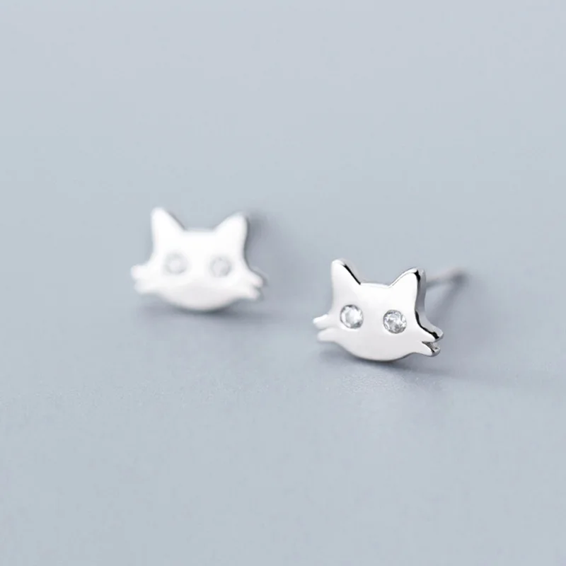 Silver Серьги-гвоздики Trusta из натуральной 925 пробы, серебряные, милые, гладкие, с изображением котенка, ослепительные, CZ, для женщин, дочерей, девочек, свадебные ювелирные изделия DS1935 - Окраска металла: Silver