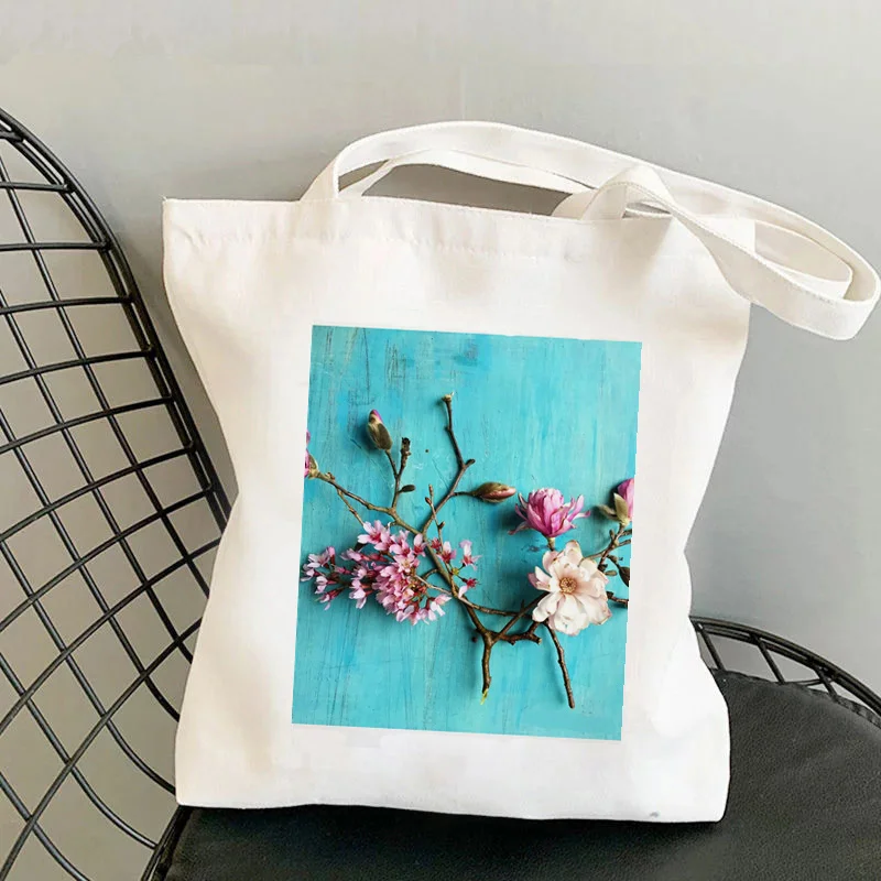 

2021 Shopper Flowers of Spring Printed Tote Bag women Harajuku shopper handbag girl Shoulder shopping bag Lady Canvas Bag