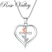 rose valley rose flower pendant necklace for women heart pendants fashion jewelry girls gifts rsn042